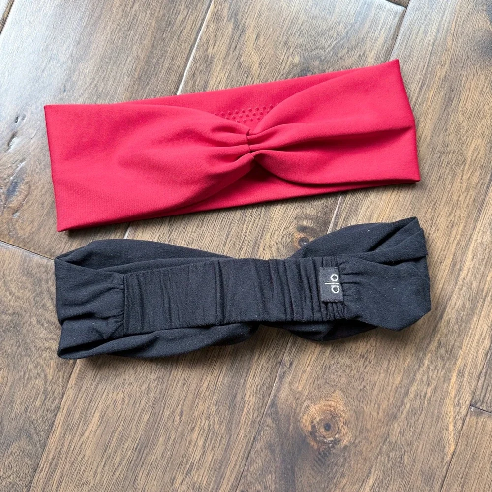 Alo Yoga Headband Set Women OS Red Black Excellent Airlift Alosoft Serenity